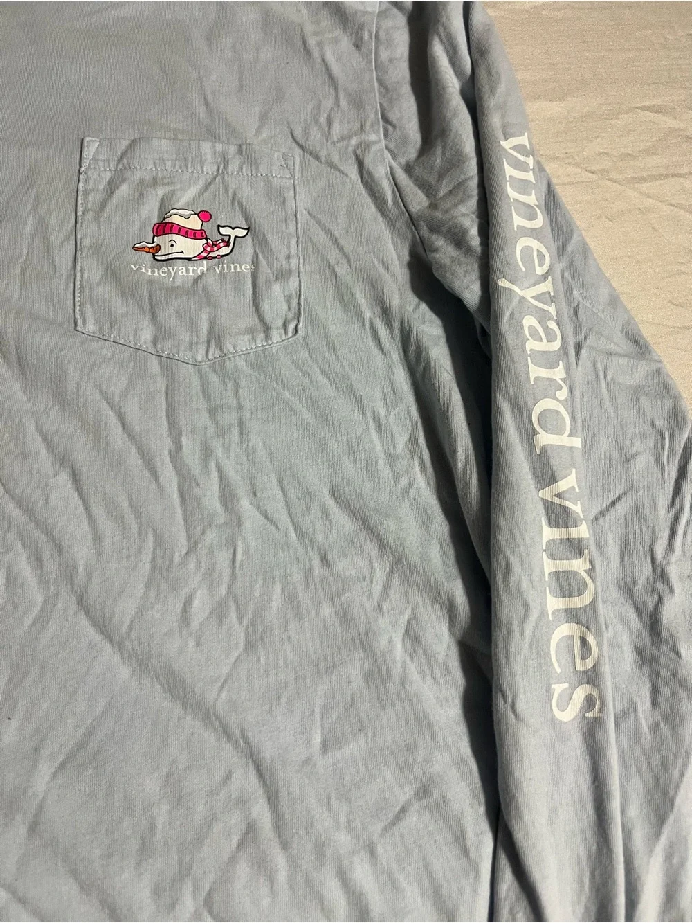 Vineyard Vines Pale Blue Long-Sleeve Pocket Tee with Sleeve Logo Size XL 18